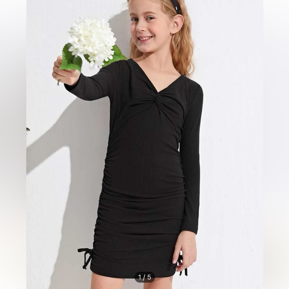 Black long sleeve tight fitting kids dress